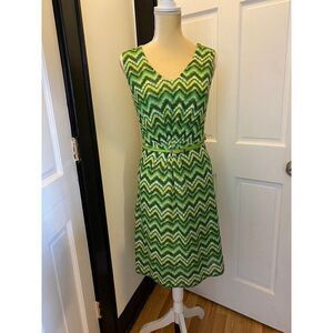 Chartreuse Y2K Donna Rae New York Dress Green Stripe Retro Belted Small Twee